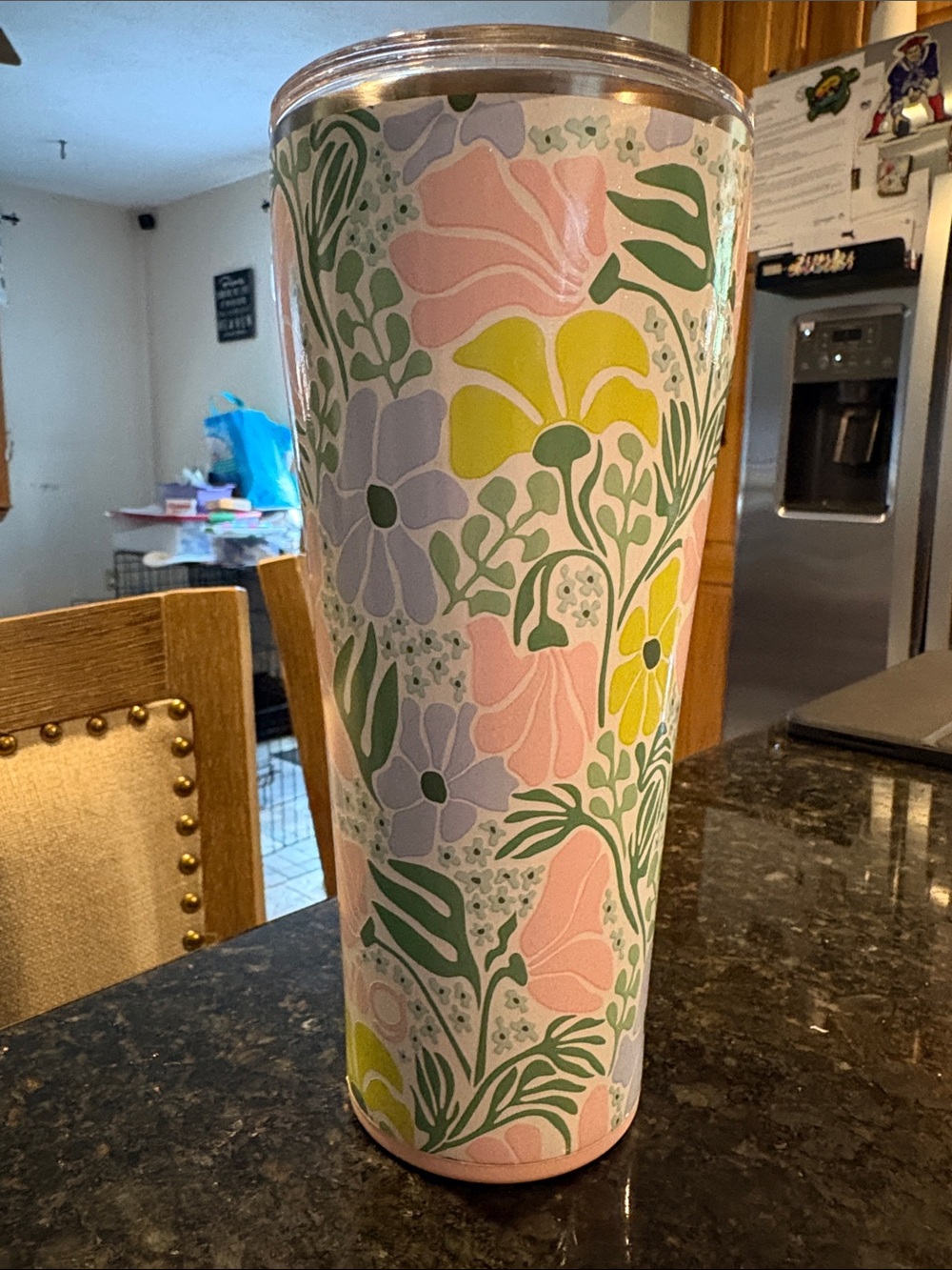 Floral Pastel Stainless Travel Tumbler - Pink & Green